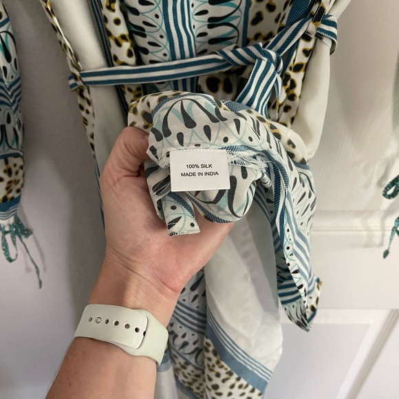 NWT D’Ascoli Maddy Striped Silk midi dress size large w/ waist tie and split hem - Picture 10 of 11